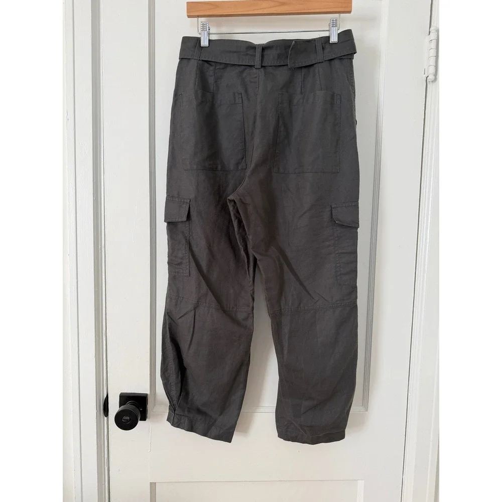 Quince Cotton Linen Twill Cargo Pants M Charcoal Gray Belted Utility Tapered